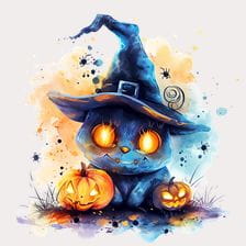 Cute Halloween Cat Witch Clipart