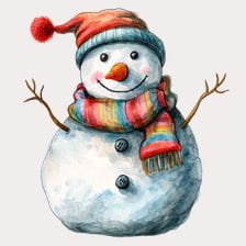 Smiling Watercolor Snowman Clipart