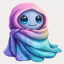 Cute Cartoon Character Wrapped in a Galaxy Blanket Clipart