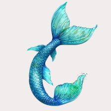Mermaid Tail Clipart: Watercolor Teal Ocean Fantasy