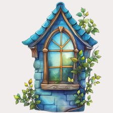 Blue Stone Window With Vines Clipart