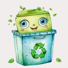 Cute Green Recycling Bin Cartoon Clipart