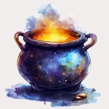 Watercolor Halloween Witch Cauldron Clipart