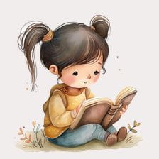 Cute Girl Reading Book Illustration Clipart