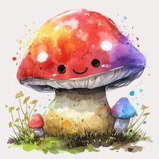 Smiling Watercolor Mushroom Clipart
