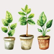 Watercolor Green Plants In Pots Clipart