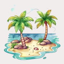 Tropical Island Watercolor Clipart