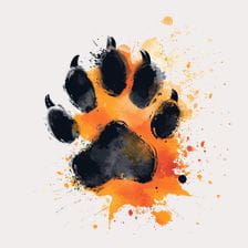 Orange Watercolor Big Cat Paw Print Clipart