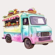 Watercolor Food Truck Clipart