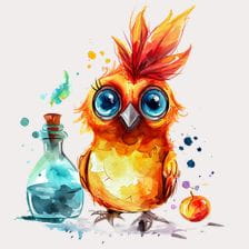 Cute Watercolor Bird With Potion Clipart