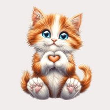 Cute Kitten Holding Heart Clipart