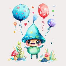 Cute Mushroom Character Watercolor Clipart