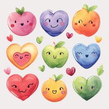Cute Watercolor Heart Fruit Clipart
