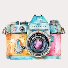 Vintage Watercolor Camera Clipart