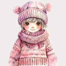 Cute Girl in Pink Winter Outfit Clipart