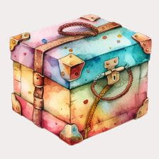 Vintage Watercolor Travel Trunk Clipart