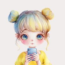 girl holding phone clipart