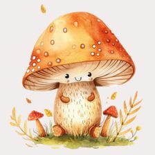 Cute Cartoon Mushroom Watercolor Clipart