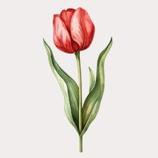 Red Tulip Watercolor Clipart