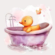 Cute Baby Duck Bath Time Clipart