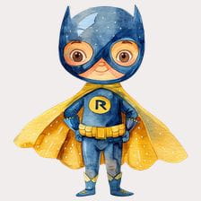little boy superhero watercolor clipart