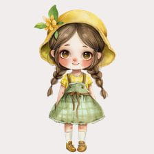 Cute Girl in Yellow Hat Clipart