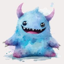 Cute Blue Monster Watercolor Clipart
