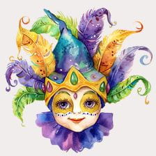 Mardi Gras Mask Watercolor Clipart