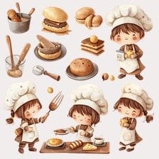 Cute Chef Girl Baking Clipart