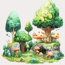 Cartoon Forest Scene With Mushrooms Clipart