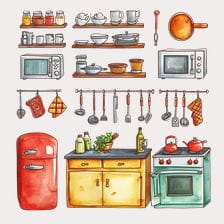 Watercolor Kitchen Clipart