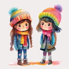 Two cute cartoon friends clipart