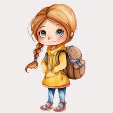 Cute Girl Backpack Watercolor Clipart