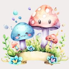 Colorful Watercolor Mushroom Clipart