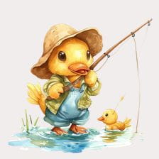 Cute Duckling Fishing Clipart