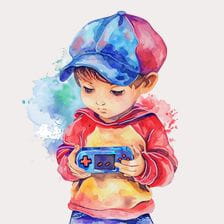 Cute Boy Playing Handheld Game Clipart
