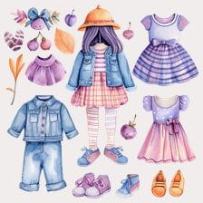 Girls Watercolor Fall Fashion Clipart