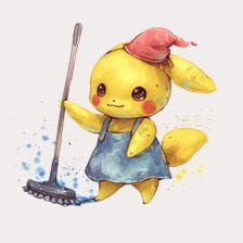 Cute Pikachu Cleaning Clipart