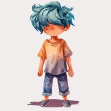 blue hair boy clipart