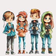 Teenage Gamers Friends Group Clipart