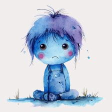 blue sad watercolor monster clipart