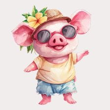 Cute Pig Wearing Sunglasses And Hat Clipart