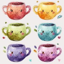 Cute Watercolor Tea Cups Clipart