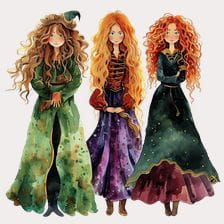 Three Watercolor Witches Clipart
