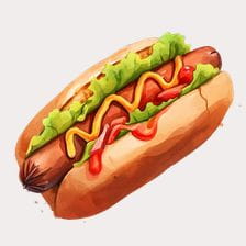 Watercolor Hot Dog With Mustard And Ketchup Clipart