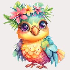 Colorful parrot with flower crown clipart