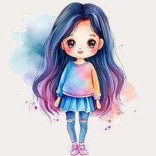 Cute Cartoon Girl Watercolor Clipart