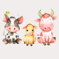 baby Watercolor Farm Animals Clipart