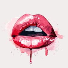 Glossy Red Lips Watercolor Clipart