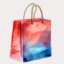 Red and Blue Watercolor Shopping Bag Clipart